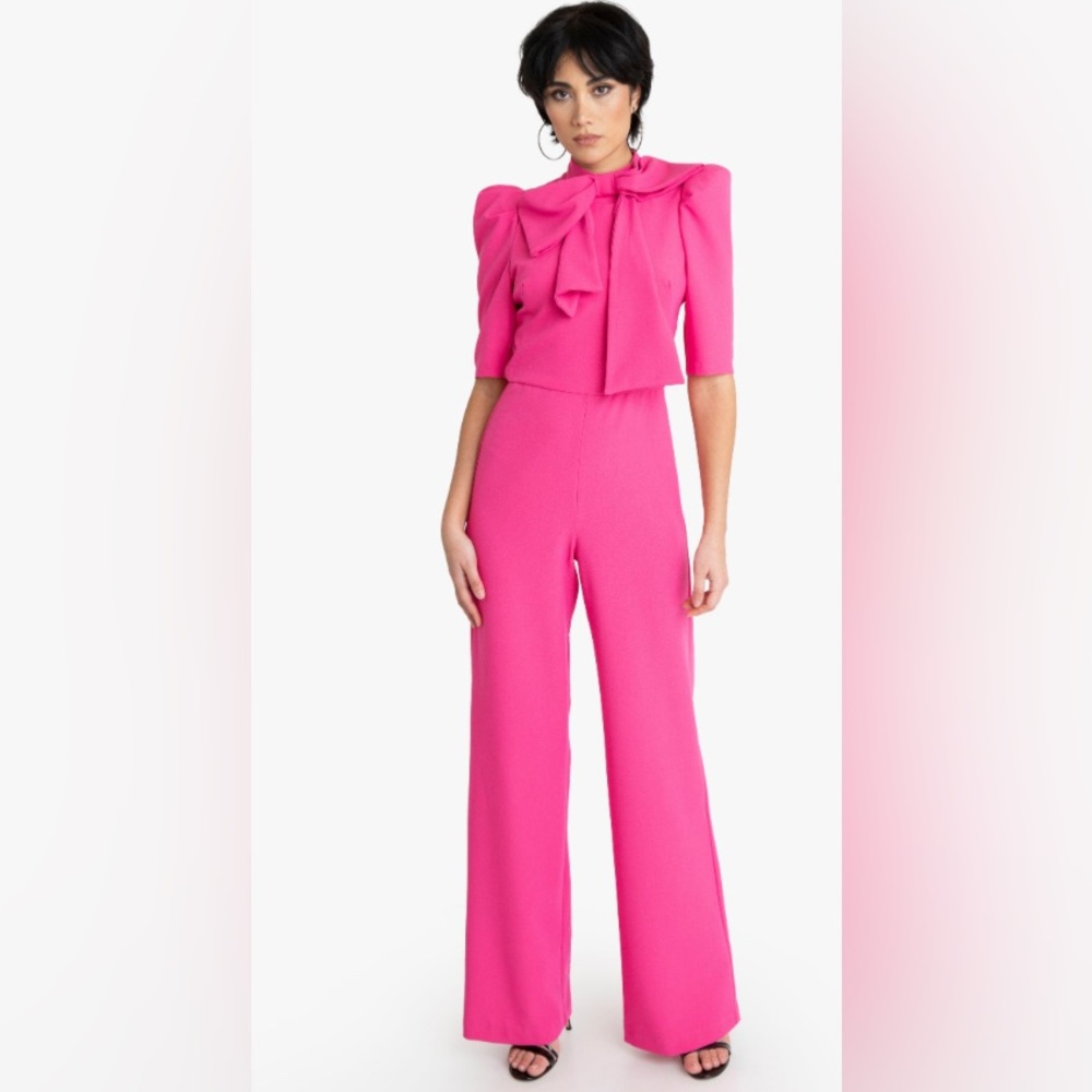 Pink Women's Jumpsuit with Bow Neck